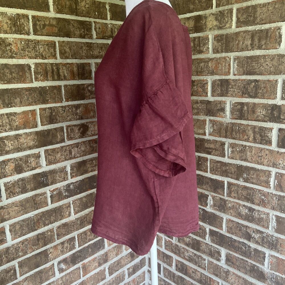 Elena Baldi Burgundy Linen Blouse Top Italy Made Size Large Boxy Relaxed Fit - Picture 4 of 12